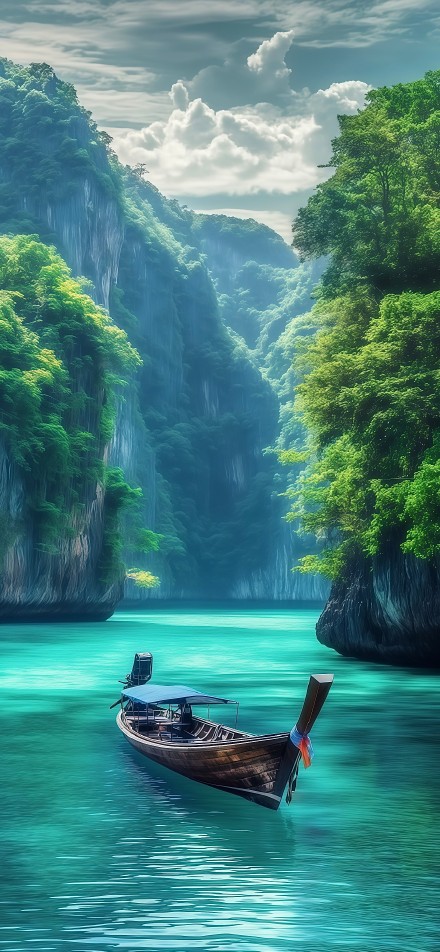 Journey on blue water and green mountains