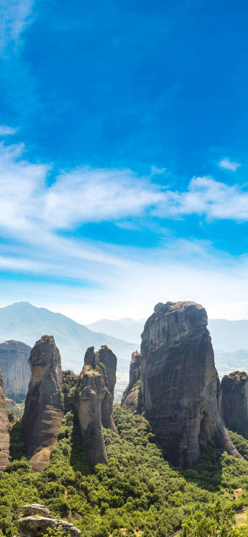 Greece Meteora Blue Sky Nature Wallpaper