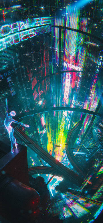 Cyberpunk Neon Swoop View City Wallpaper