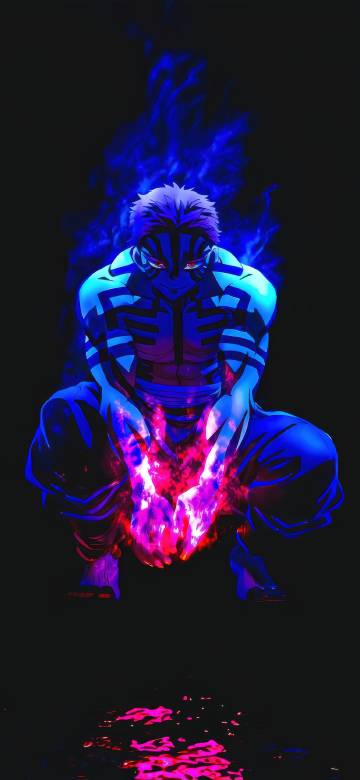 Demon Slayer Akaza Blue Fire Neon 4K Wallpaper