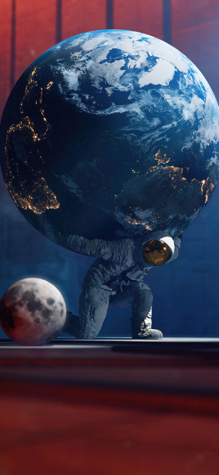 Astronaut Struggling to Carry Earth in Space 4K Phone Wallpaper
