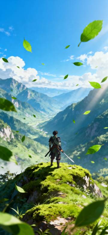Anime Swordsman Overlooking Green Valley Wallpaper