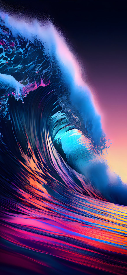 Cool Neon-Hued Wave 4K Wallpaper