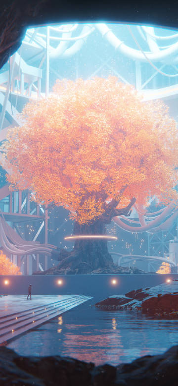 Fantastic giant tree in the Tech-infused forest