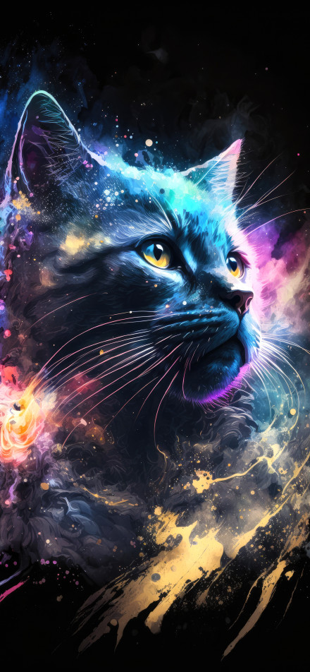 Fantasy Colorful Cat in Space 4K Wallpaper