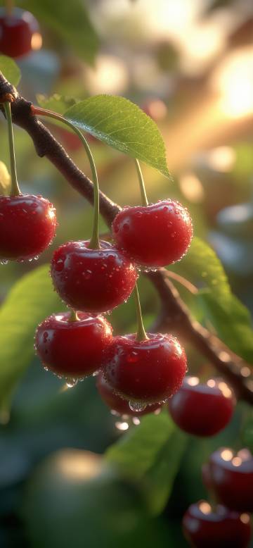 Red cherries in the sunlight phone wallpaper