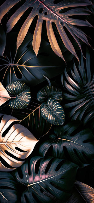 Golden Purple Tropical Leaves 4K Phone Wallpaper