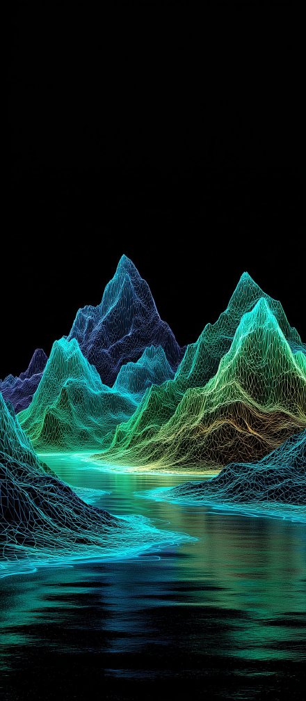 Neon Mountains Reflecting in the Water Wallpaper