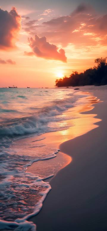 Dream beach at sunset phone wallpaper