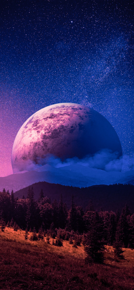 A huge planet under a dreamy starry sky