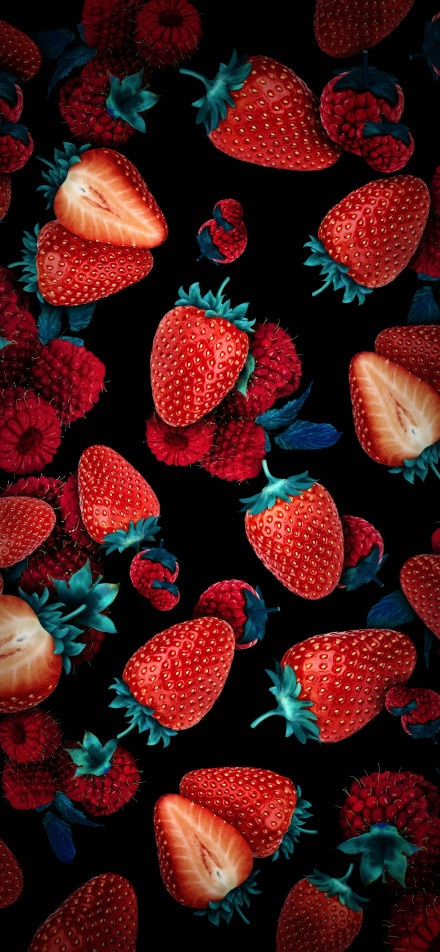 Colorful strawberries on black background