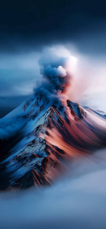Wonderful scene of volcano with smoke and clouds