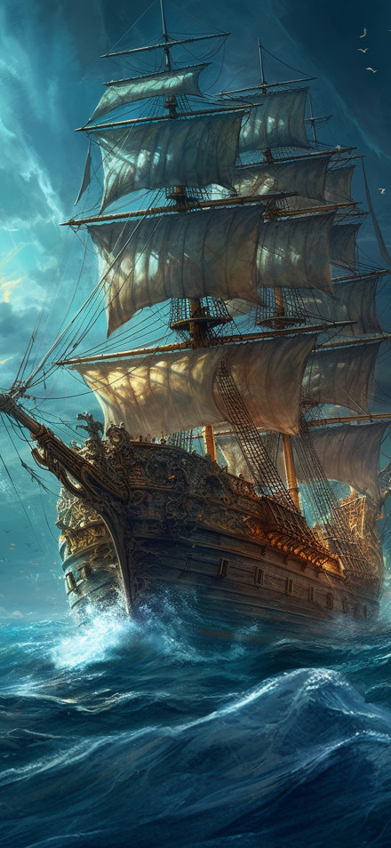 Sailing Ship Navigating the Surging Waves 4K Wallpaper
