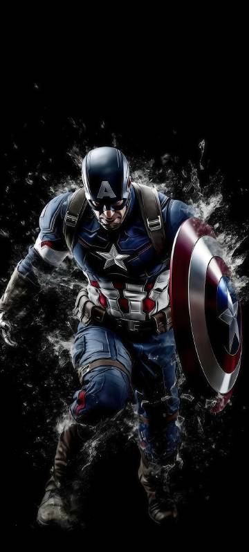 Captain America running on a black background phone wallpaper