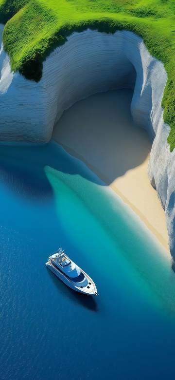 Blue bay under the cliff phone wallpaper