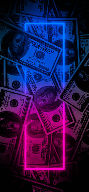 Hundred-dollar bills under neon light phone wallpaper
