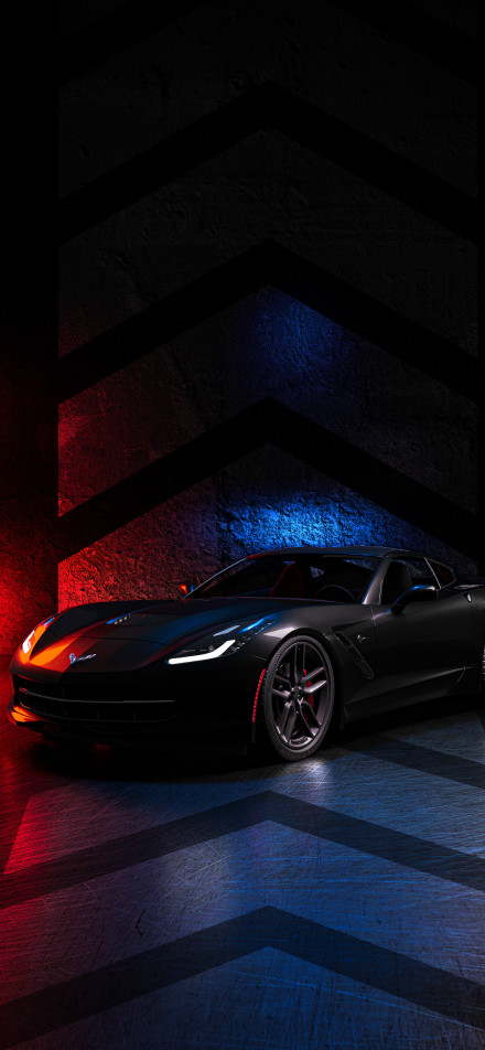Charming scene of a cool black sports car in the dark