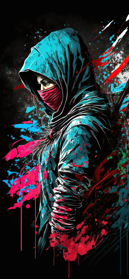 Cool Hooded Figure with Red Mask 4K Wallpaper