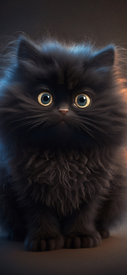 Cute Fluffy Black Cat with Big Eyes 4K Wallpaper