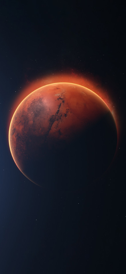 Earth in the universe with an orange light phone wallpaper