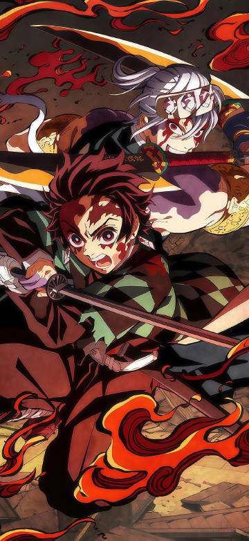 Battle moments in Demon Slayer phone wallpaper