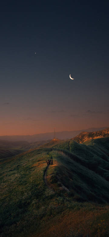 Tranquil mountain night scene phone wallpaper
