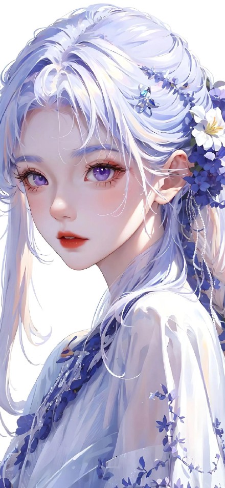 Beautiful Girl with Lavender Hair and Purple Eyes 4K Wallpaper