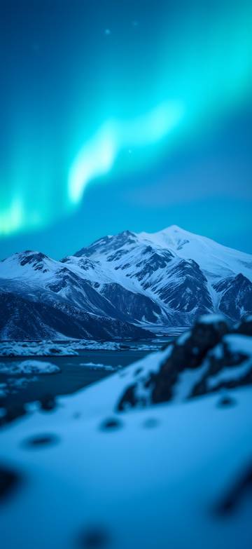 Colorful aurora dancing over snow mountains phone wallpaper