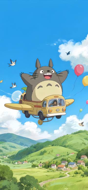 My Neighbor Totoro flying in the air phone wallpaper
