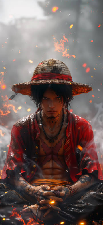 Luffy in Fiery Environment 4K Wallpaper