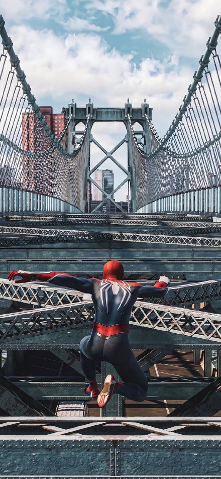 Spider-Man Swinging on a Bridge 4K Wallpaper