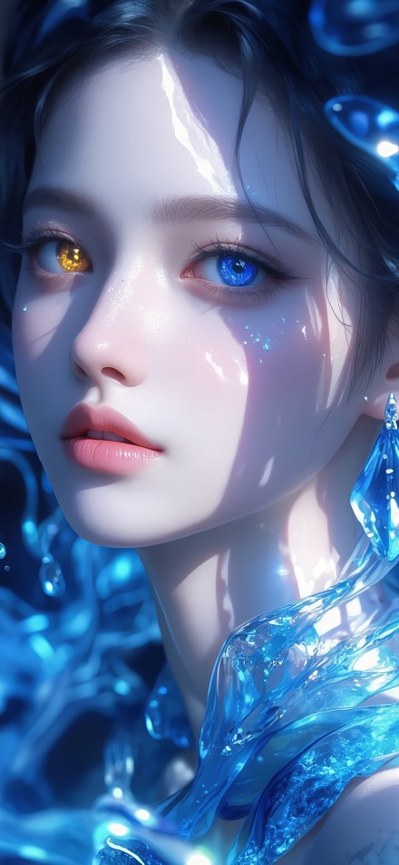 Girl with blue and orange eyes phone wallpaper