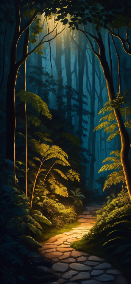 Moonlit Serene Jungle Path Wallpaper