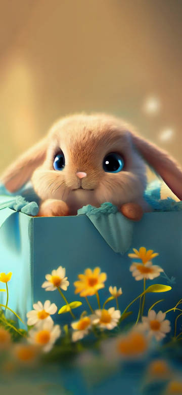 Cute brown rabbit in the box phone wallpaper