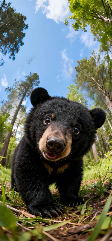 Cute Little Black Bear Looking at the Camera Depth Effect 4K wallpaper