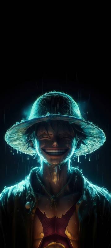 "One Piece" Luffy wears a straw hat and shows a confident smile