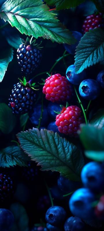 Close-up of blueberries on dark background phone wallpaper