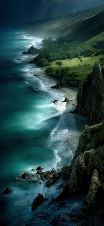 Beautiful scenery of turquoise waters lapping against the beach