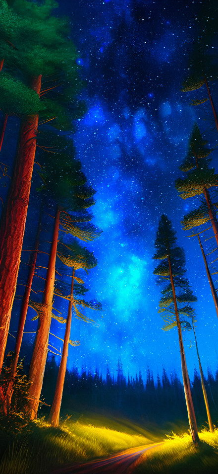 Glowing Forest Path At Night 4K Wallpaper