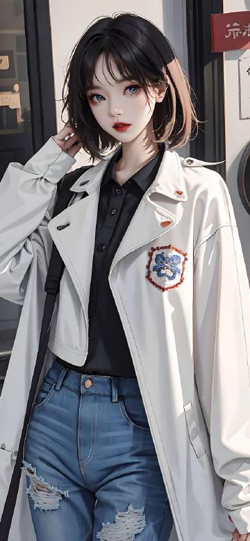 Cool Girl with Short Hair and White Jacket Phone Wallpaper Cool Girl with Short Hair and White Jacket Phone Wallpaper