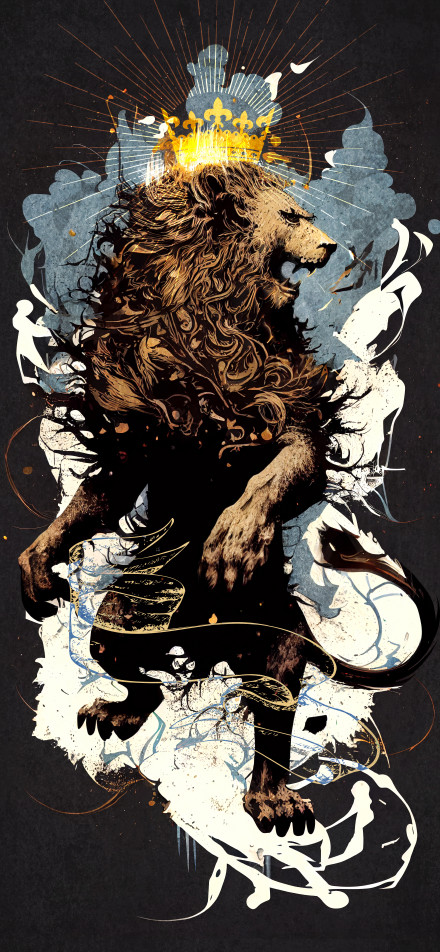Crowned Lion Illustration on Dark Background