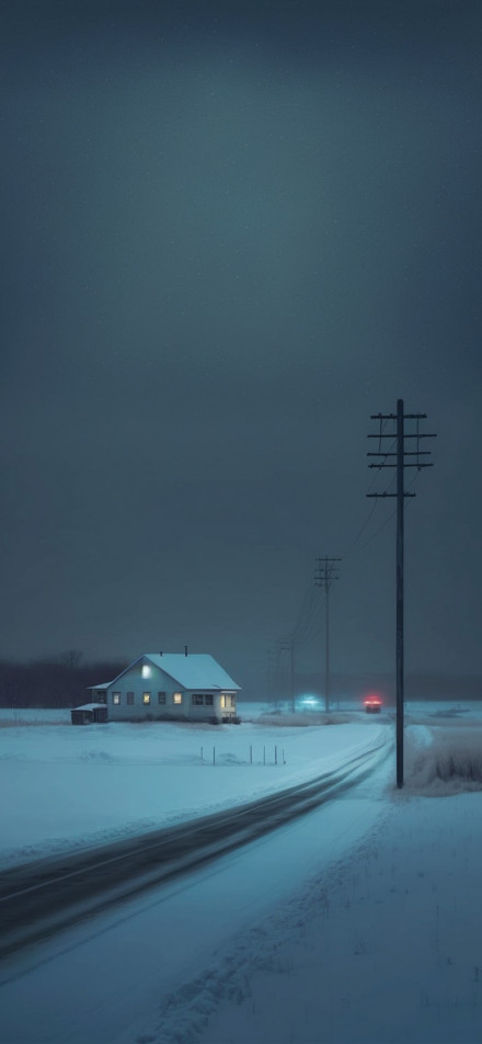 A Lonely House In A Snowy Winter Field 4k Wallpaper