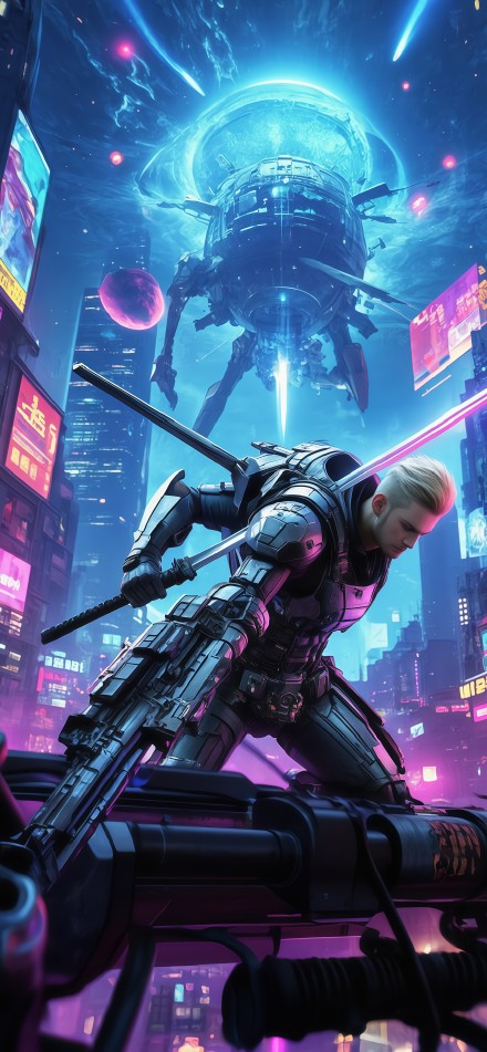 Future warriors in neon light