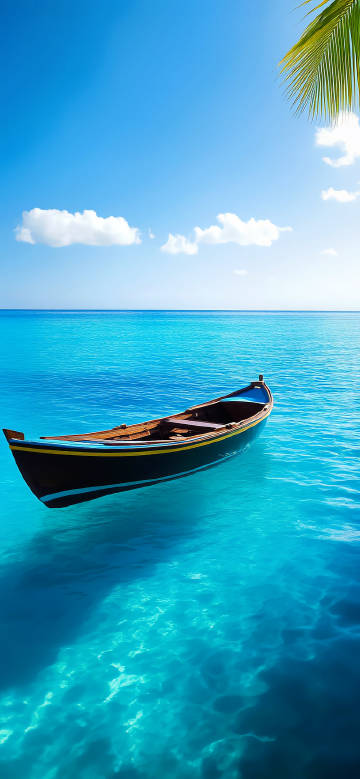 A small boat floats on the green sea phone wallpaper