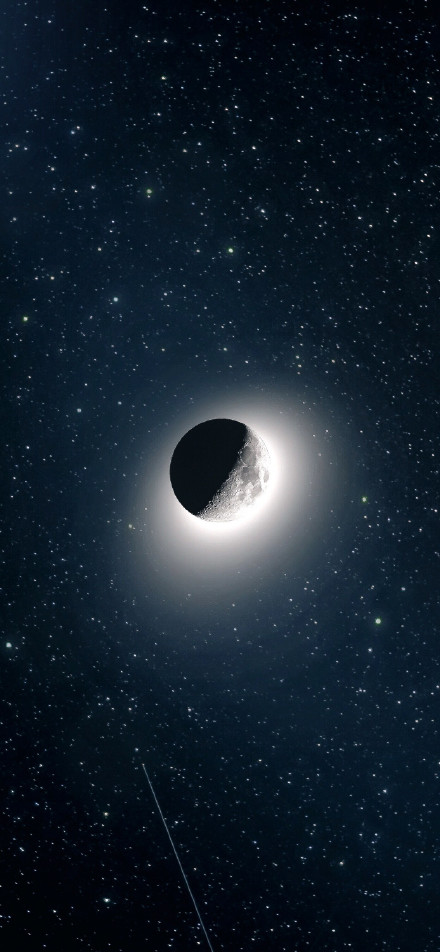 Moment of solar eclipse in starry sky phone wallpaper