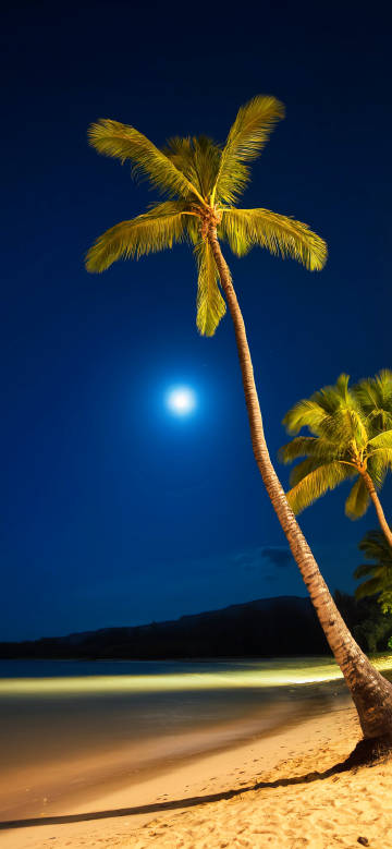 Tropical Beach at Night: Palm Trees and Moonlight