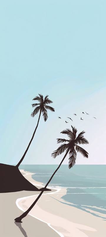 Minimalist Palm Tree Beach Illustration Wallpaper 4K