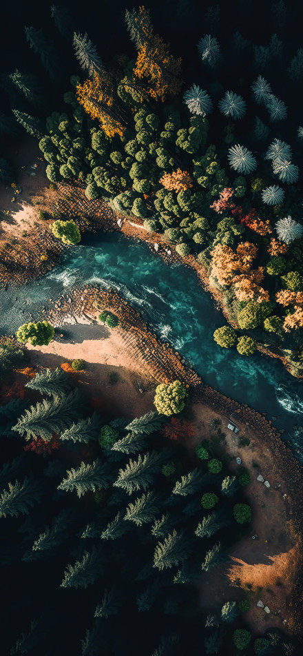 Colorful Forest and River Aerial View 4K Phone Wallpaper