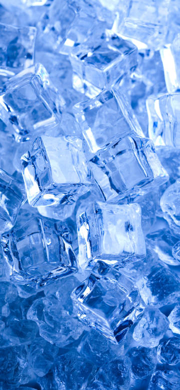 Crystal clear ice cubes under blue tones phone wallpaper
