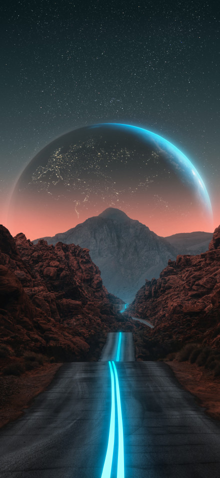 Neon Roads Under a Giant Planet
